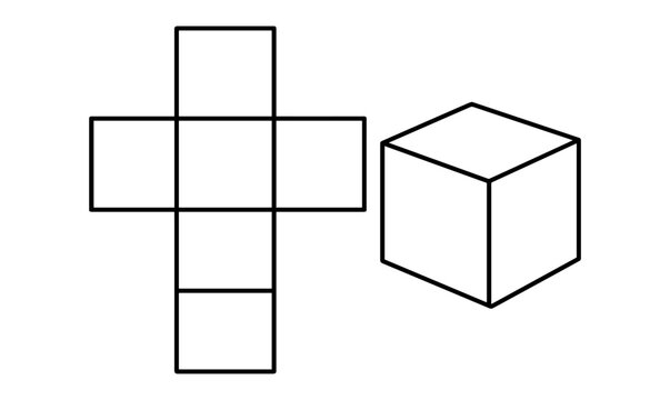 Geometric cube net outline for educational and design use