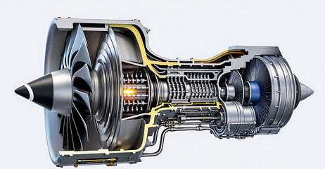 Turbojet engine cross-section
Aerospace technology: aircraft engine
Modern aircraft engine in detail