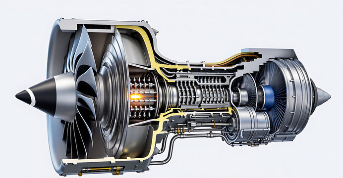 Turbojet engine cross-section  
Aerospace technology: aircraft engine  
Modern aircraft engine in detail