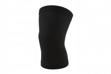 Close-up of a black knee compression sleeve, offering support and stability, isolated on a transparent background, ideal for sports and injury recovery