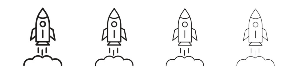 Rocket launch icons. thin line symbols in strokes