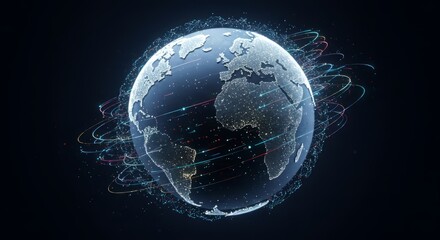 Digital network globe with data connections, futuristic IT concept, isolated PNG style