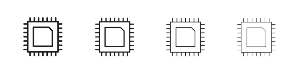 Processor icons. thin line symbols in strokes