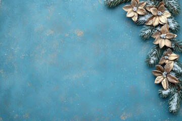 Christmas corner decor on textured blue background