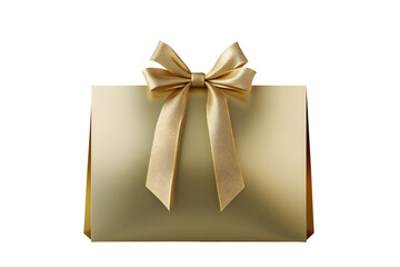 Elegant golden gift box with a satin bow, perfect for celebrations, against a transparent background