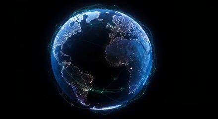 Digital network globe with data connections, futuristic IT concept, isolated PNG style