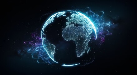 Digital network globe with data connections, futuristic IT concept, isolated PNG style