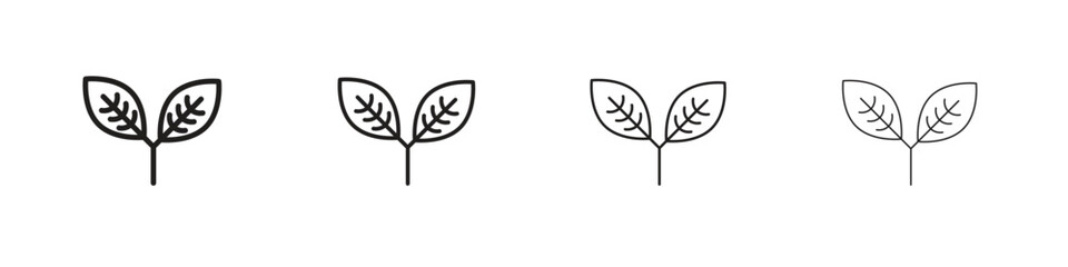 Leaf icons. thin line symbols in strokes