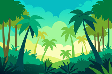 bright jungle with tall palms