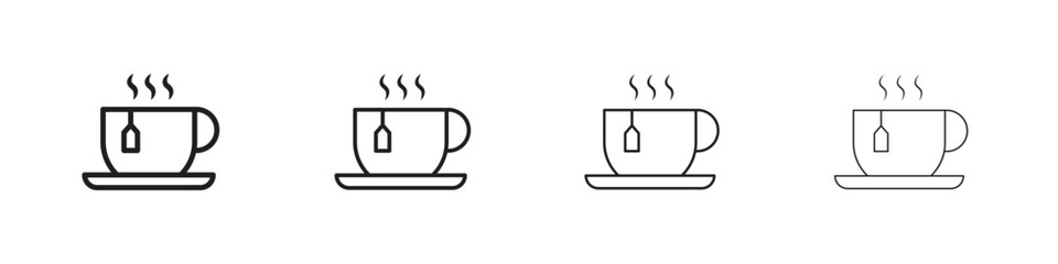 Hot tea icons. thin line symbols in strokes