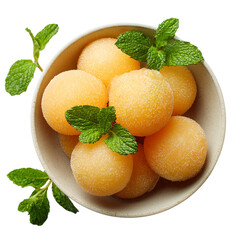 Cantaloupe Balls in a Small Bowl on transpart background