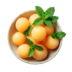 Cantaloupe Balls in a Small Bowl on transpart background