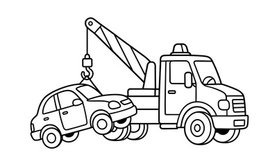 Naklejka premium Tow truck with car coloring page for kids and adults - printable activity for learning and fun