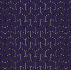 Seamless chevron pattern. Thin yellow lines on a dark blue background. Geometric abstract texture. Vector illustration