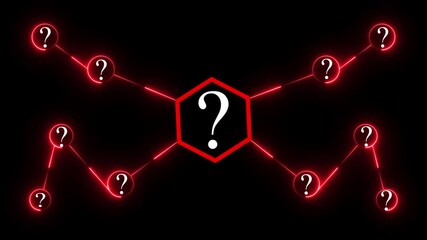 Neon Question Mark Network Diagram on Black Background with Central Hexagon image photo Futuristic Neon Question Mark Network Black Background Central Hexagon - Powered by Adobe