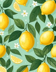 Vibrant lemon pattern on a mint green background