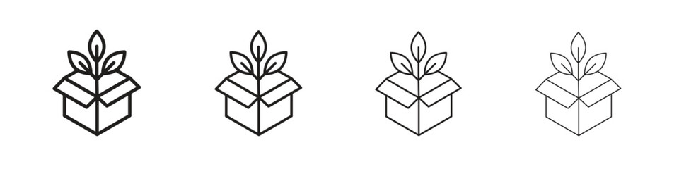 Eco packaging icons. thin line symbols in strokes