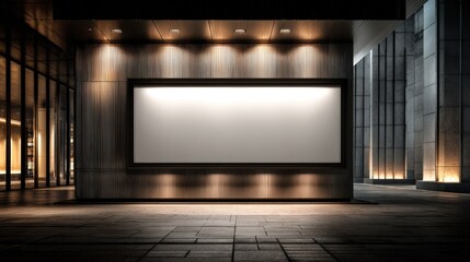 Illuminated Blank Billboard Mockup on Modern Building Facade at Night for Advertising and Marketing Campaigns