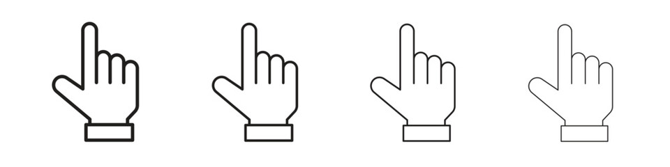 Cursor hand icons. thin line symbols in strokes
