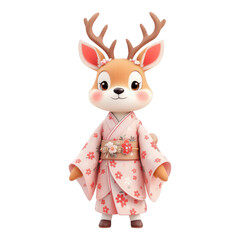 Obraz premium Cute Deer Character in Traditional Japanese Kimono.