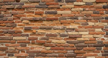 Fototapeta premium Weathered and aged brick wall texture featuring multi-toned red and brown materials providing an antique background for design.