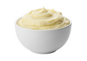 Bowl of creamy mashed potatoes isolated on transparent background