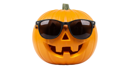 Funny halloween pumpkin with sunglasses isolated