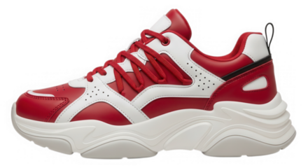 Red and white sneaker fashion footwear isolated on transparent background