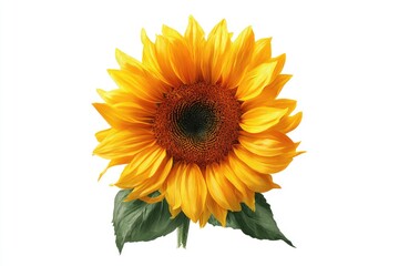 Vibrant sunflower, centered, with leaves