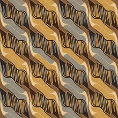 Elegant abstract seamless pattern featuring dynamic diagonal waves and textured stripes in a sophisticated retro earth tone color palette