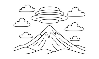 Simple cloud and mountain illustration for artistic design and nature themes