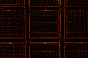 Cave à champagne avec lumière tamisée orange, bouteilles stockées dans des casiers...