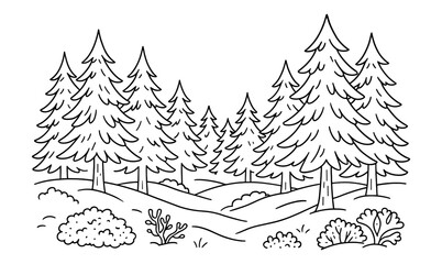 Obraz premium Taiga forest coloring page for nature art and relaxation activities