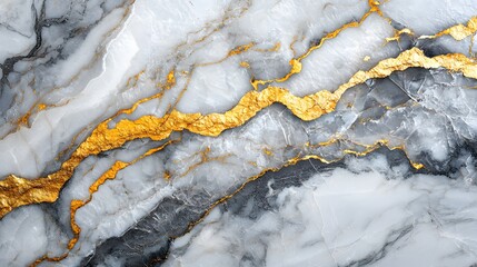 A striking natural marble design showcases flowing veins of gold and grey, creating a sophisticated and elegant aesthetic.