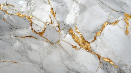 A sophisticated, elegant design showcasing a marble-like surface, featuring striking grey and white hues with veins of rich gold accents.