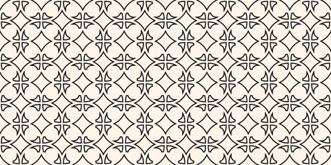 Vector geometric seamless pattern in arabic style. Monochrome delicate oriental ornament. Abstract outline background with floral shapes, lattice, grid. Repeated black and white decorative design