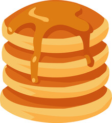 Vector illustration of stacked pancakes with maple syrup in flat cartoon, perfect for breakfast menu, food icon, or culinary design