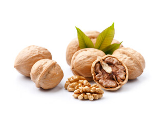 Walnuts nuts with leaves