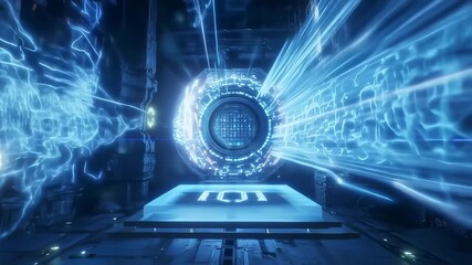 Energy portal activating in futuristic lab