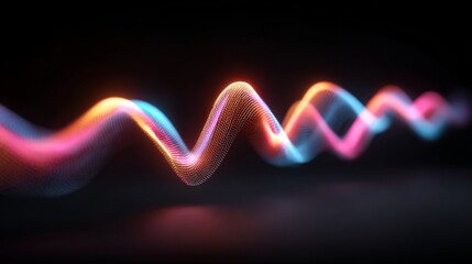Illuminated Sound Waves: A visual symphony unfolds, with undulating waves of vibrant light and energy, weaving through a black expanse, suggesting sound's invisible but potent nature.