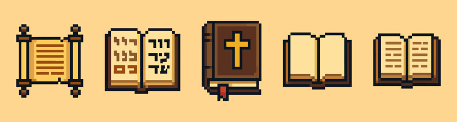 Obraz premium Series of books with a cross on the front. The books are of different sizes and styles