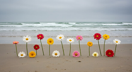 Colorful Gerbera Daisy Beach Installation