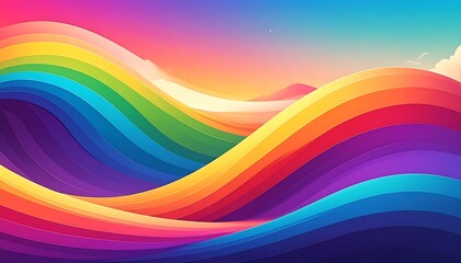 Obraz premium Vibrant, flowing rainbow-hued waves create a mesmerizing abstract landscape.