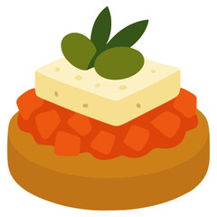 Dakos Greek bruschetta flat color vector illustration template design