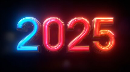 Illuminated 2025: A futuristic display of the year 2025, rendered in vibrant neon lights, glowing with an electric energy against the night.
