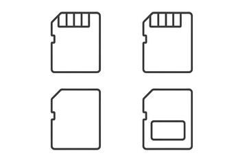 MicroSD memory card icon set, editable stroke vector, digital storage symbols, data transfer, technology illustration for web, apps, books, cards, transparent background