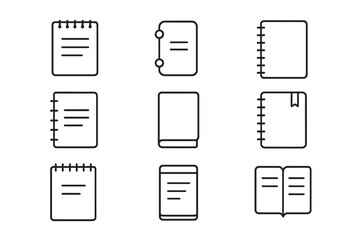 Notebook and Book Icon Set for Notes and Writing, Editable Stroke Vector, Cartoon Style Vector Illustration, Perfect for Websites, Apps, Cards, Education and Office Use