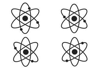 Atom icon set. Science symbol. Physics, chemistry, nuclear energy concepts. Simple flat vector illustration for web, UI, apps. Editable stroke orbit and electron logo design.