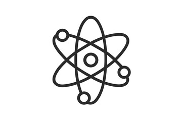 Science atom symbol icon. Vector science symbol atomic structure with electrons orbiting nucleus. Education, physics, chemistry, nuclear energy, research, technology, physics concept.