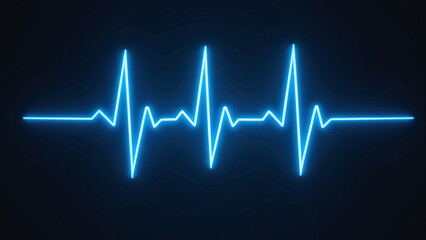 Bright blue ECG waveform pulses across dark background with sharp peaks.  
